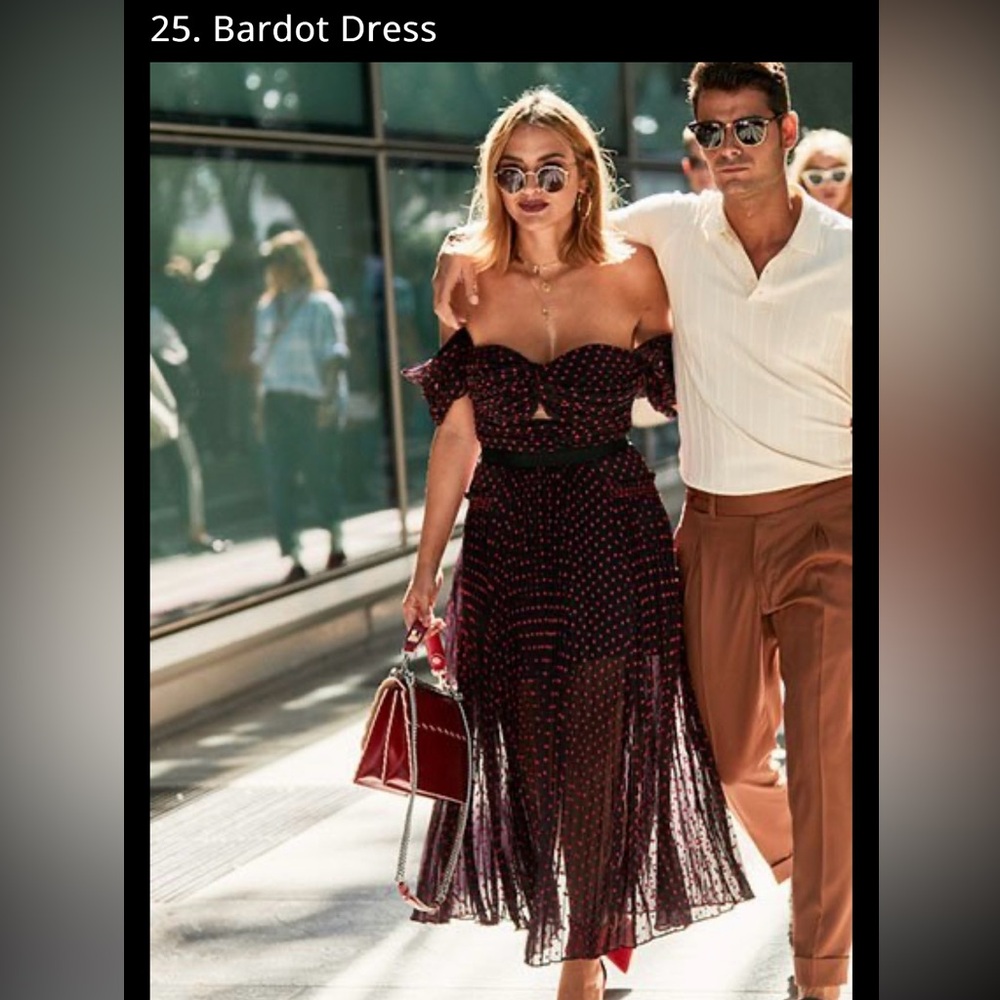 Self-Portrait Bardot Dress in Black & Red Polka Dot